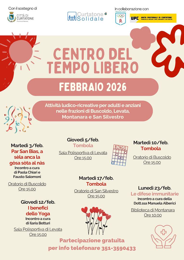 CENTRO DEL TEMPO LIBERO: ATTIVITÁ DI FEBBRAIO 2026